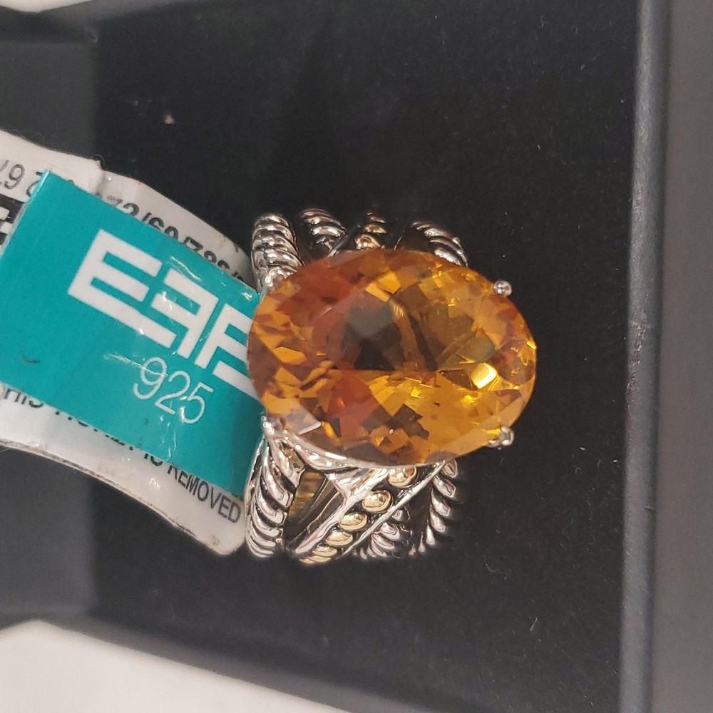 925 Sterling Silver/18-Karat Yellow Gold Citrine Gemstones effy size 7